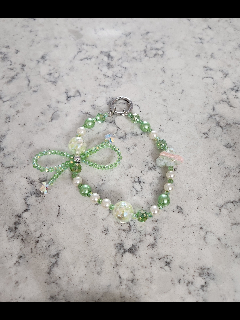 NEW!! Green Crystal Bow With Pearl Keychain